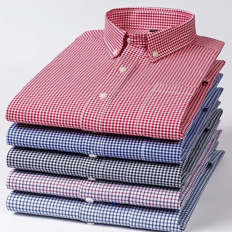High Quality 100% Cotton Men's Long Sleeve Plaid Casual Shirts Slim Fit Formal Shirt Office Clothes Soft Houndstooth Tops