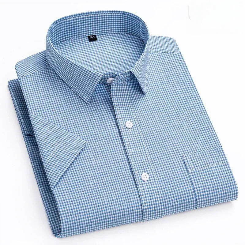 New in Shirt High Quality 100% Cotton Summer Short Sleeve Shirts for Men Slim Fit Shirt Thin Plaid Houndstooth Soft Office Cloth