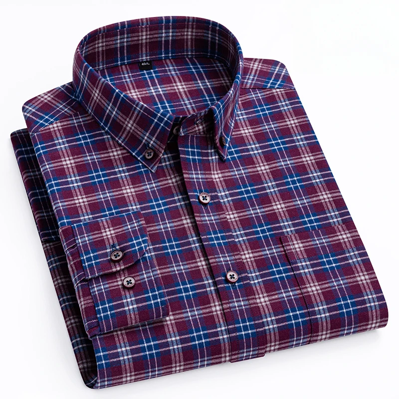 Luxury High Quality 100% Cotton Long-Sleeve Shirts for Men Slim Fit Casual Plaid Shirt Houndstooth Office Clothes Elegant Tops