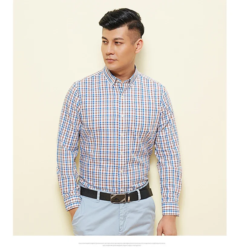 High Quality Plaid 100%Cotton Long-Sleeve Shirts for Men Thin Slim Fit Formal Shirt Thin Elegant Office Houndstooth Clothes