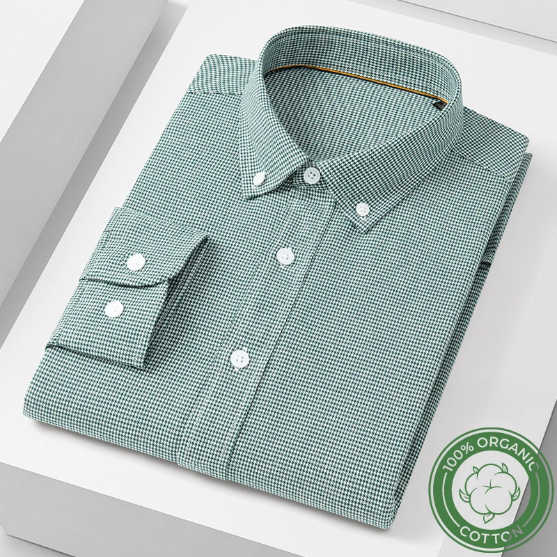 New in shirt Fashion korean 100%cotton casual shirts for men slim fit formal plain shirt houndstooth plaid hight qulity clothes
