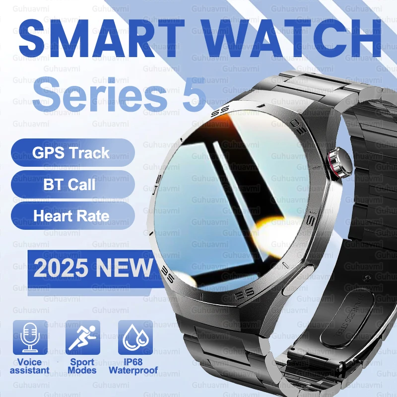 GUHUAVMI Series 5 Pro GPS Smart Watch Men 360*360 AMOLED Screen Heart Rate Bluetooth Call IP68 Waterproof Man Smartwatch 2026New