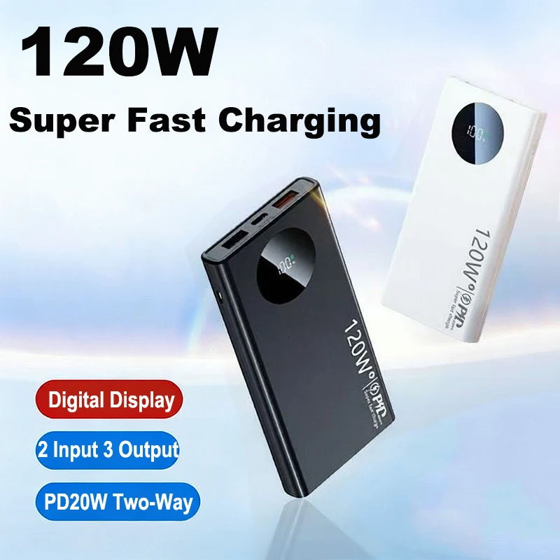 20000mAh Power Bank 120W Fast Charging Portable Charger Powerbank for iPhone 17 16 Samsung Huawei Xiaomi External Battery Pack