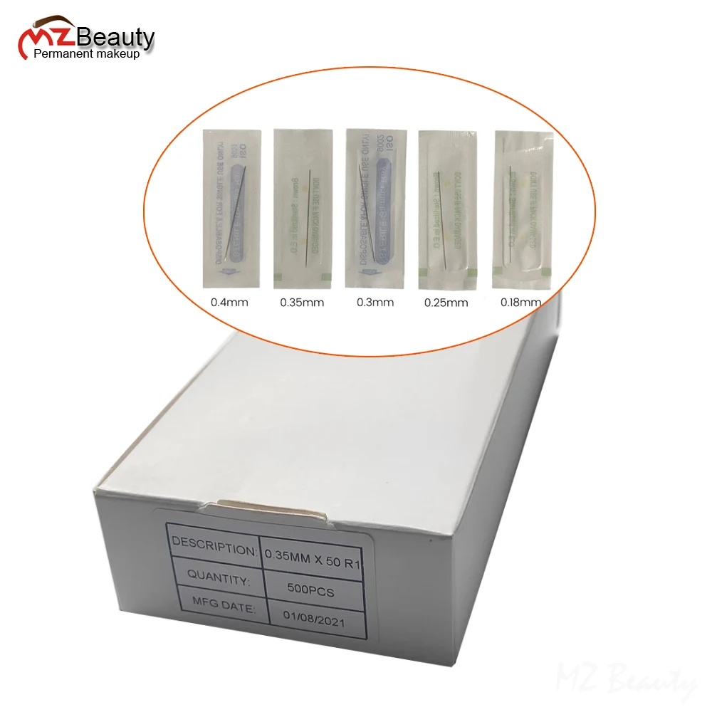 500pcs 1R Professional Tattoo Needles 1 Round Agulha For Digital Permanent Makeup Machine Disposable Sterilized Tips 0.35MMX50M