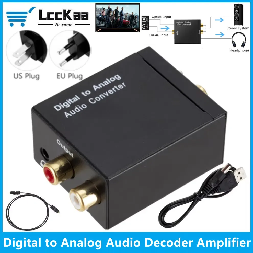 3.5mm Jack Coaxial Optical Fiber Digital to Analog Audio AUX RCA L/R Converter SPDIF Protable Digital Audio Decoder Amplifier