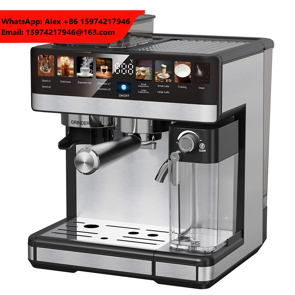 Bean To Cup Double Boiler Digital Automatic Milk Frothing Coffee Maker Capsule Handle Professional Espresso Machine With Grinder