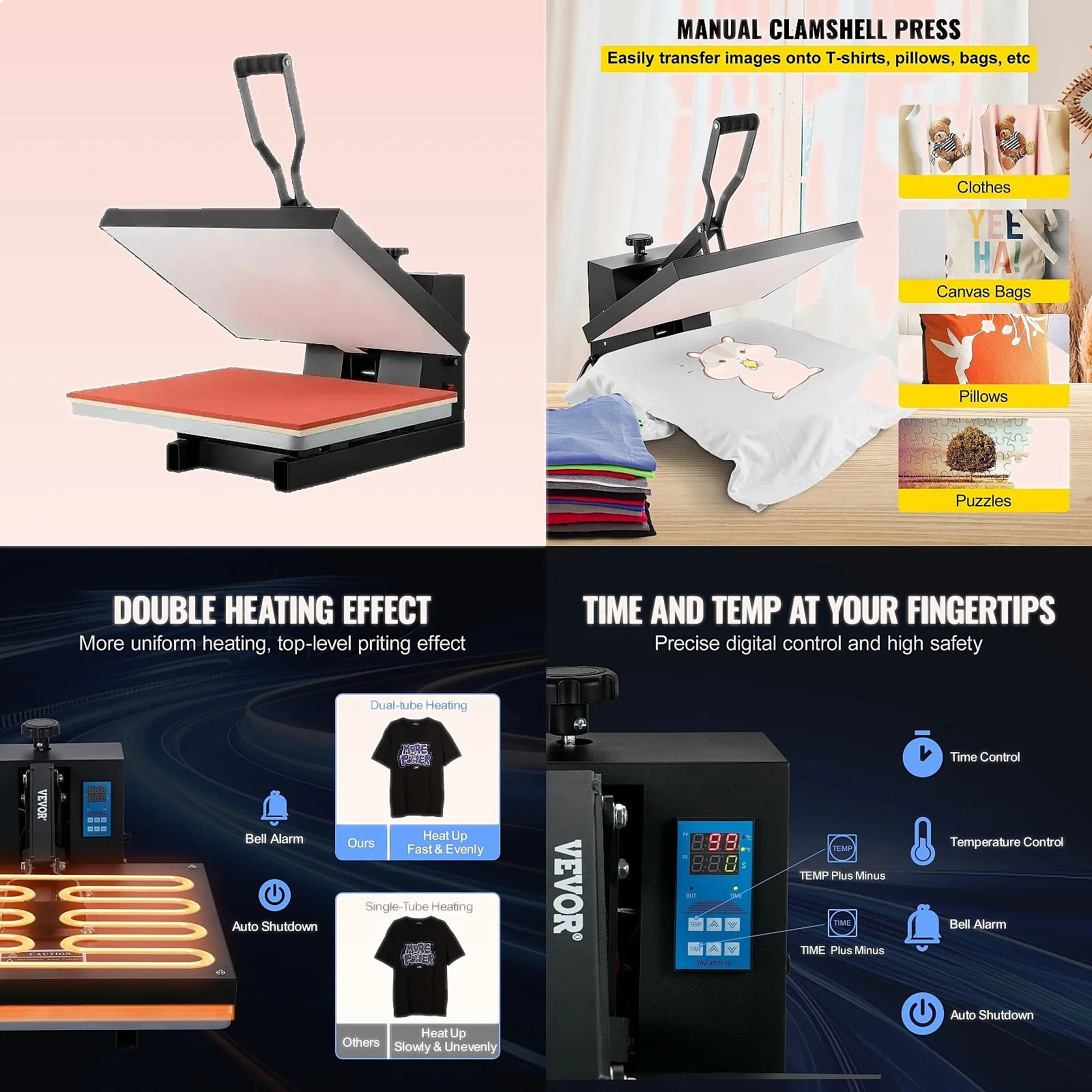 SucceBuy 15x15 16x20 16x24 Heat Press Machine Manual Clamshell Sublimation Transfer for DIY T-Shirt Pillow Hat