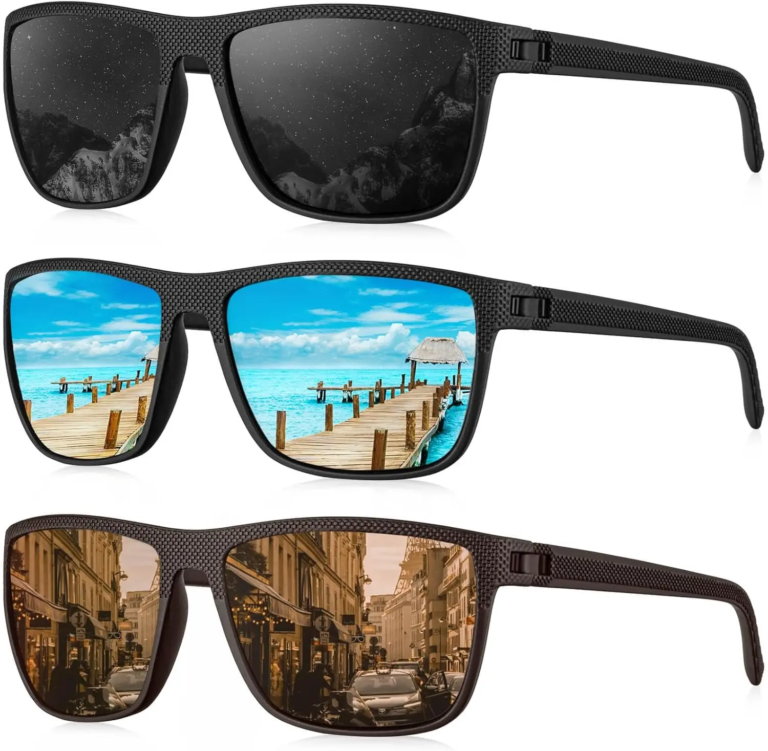 3pcs Polarized Cycling Sunglasses for Men Lightweight Classic Fashion Sports Sun Glasses Women Driving Fishing Shades Eyewear