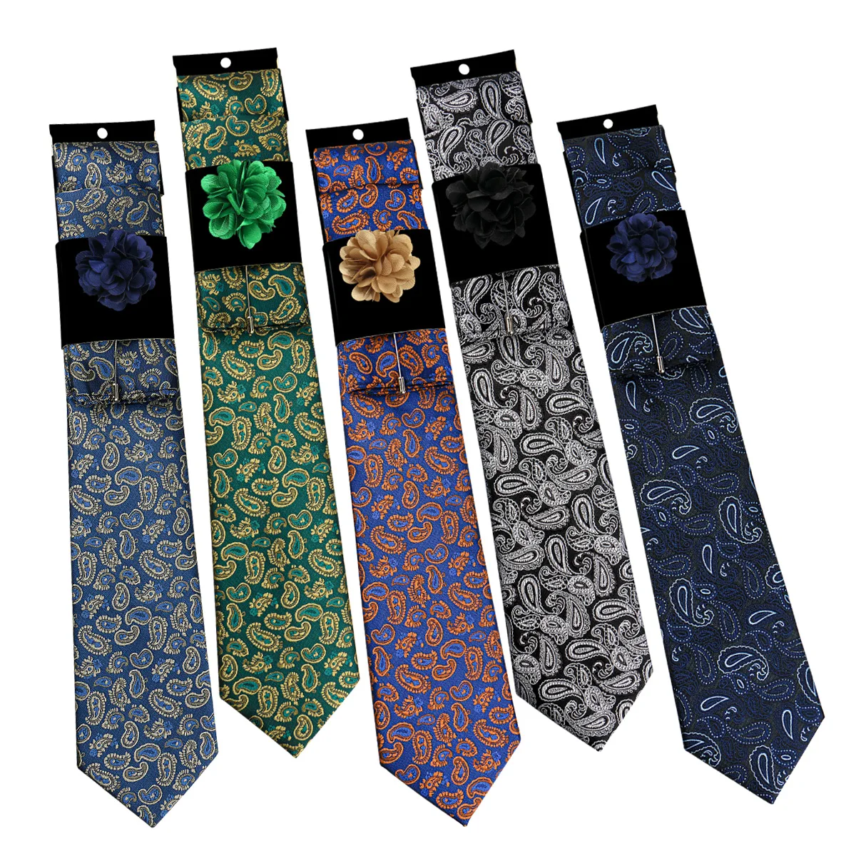 Elegant Classic New High Quality Luxury Men Tie 3 Pcs Set with Pocket Square Floral Brooch for Business Formal Wedding Gift