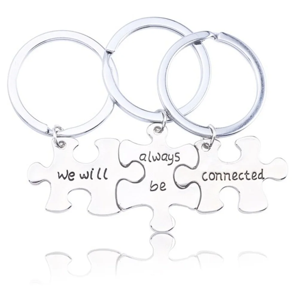 3 Pcs-set Vintage We Will Be Always Connected Keychain For Woman And Man Geometric Friendship Party Jewelry Accessories Gift