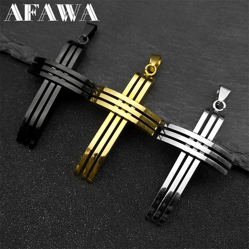 3Pcs Hip Hop Cross Pendants For Women Men Stainless Steel Black Color Religious Holy Lord Crucifix Charms Jewelry
