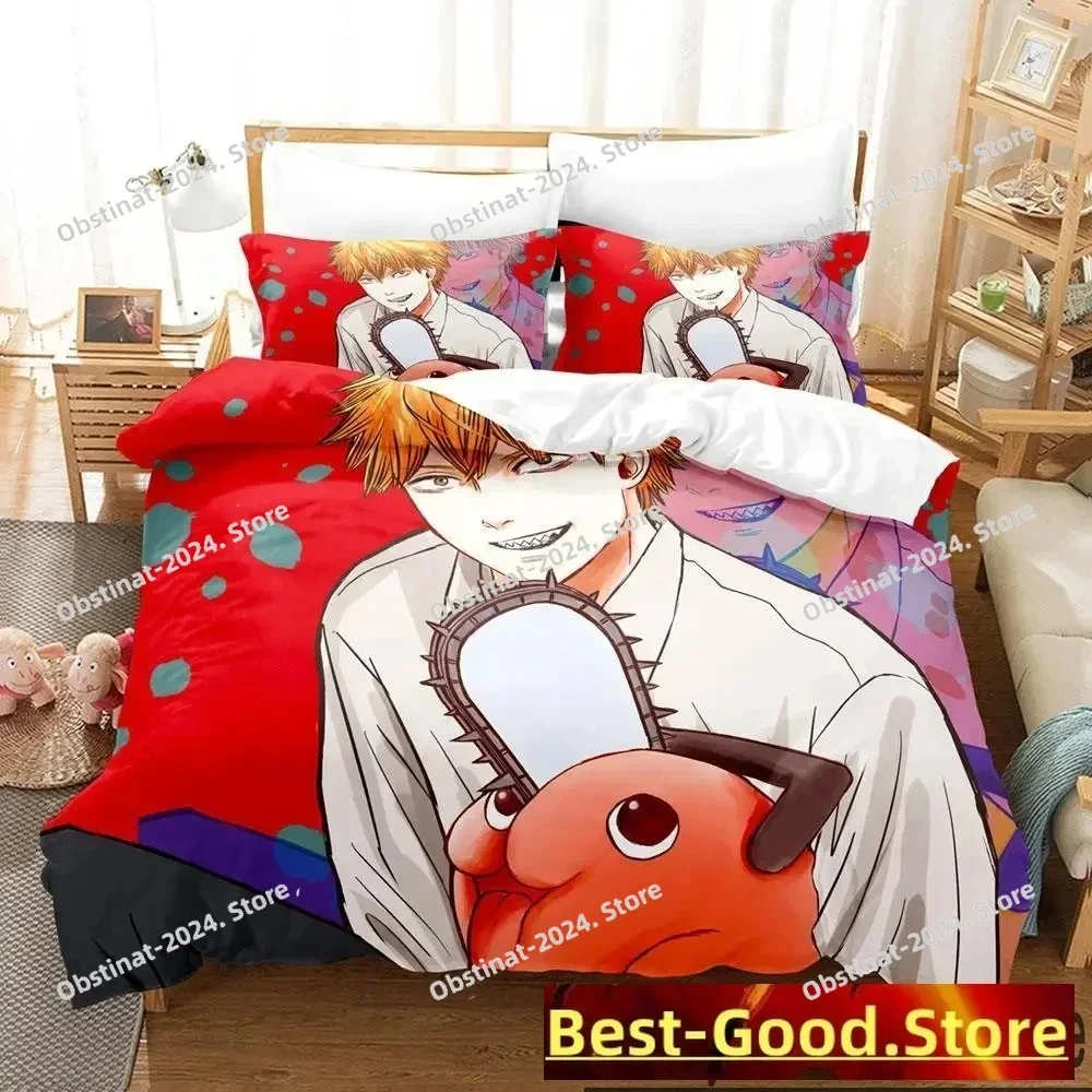 Anime Pochita Chainsaw Man Bedding Set Duvet Cover Queen King Size Pillowcase Bed Printed Bed Set Aldult Kid Bedroom Single Twin