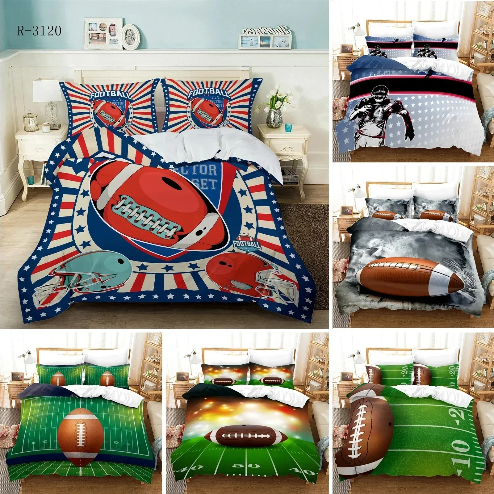 Football Duvet Cover KingQueen Size Rugby Game Bedding Set for Boys Teens Men Sports Enthusiasts Athletes Polyester Quilt Cover