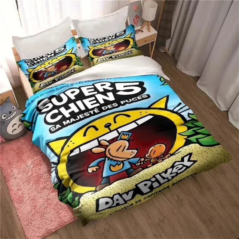 DOG MAN Cute Cartoon Pattern Printed Bed Set Duvet Cover Pillowcase Bedding Set Bed Linen Sheet Quilt Cover Full Queen King Size