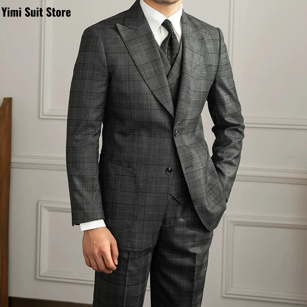 YiMinpwp Men's Suit 3Pcs Set Plaid Classic Occasion Clothing Formal Wedding Business Suit for Men Sets Tuxedo Jacket+Vest+Pants