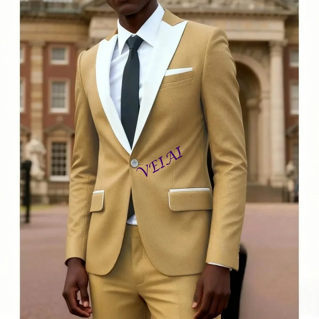 3PCS Men's Classic Single-Breasted Wedding Business Suit Set - Elegant Formal Jacket Vest Pants Ensemble for Special Occasions