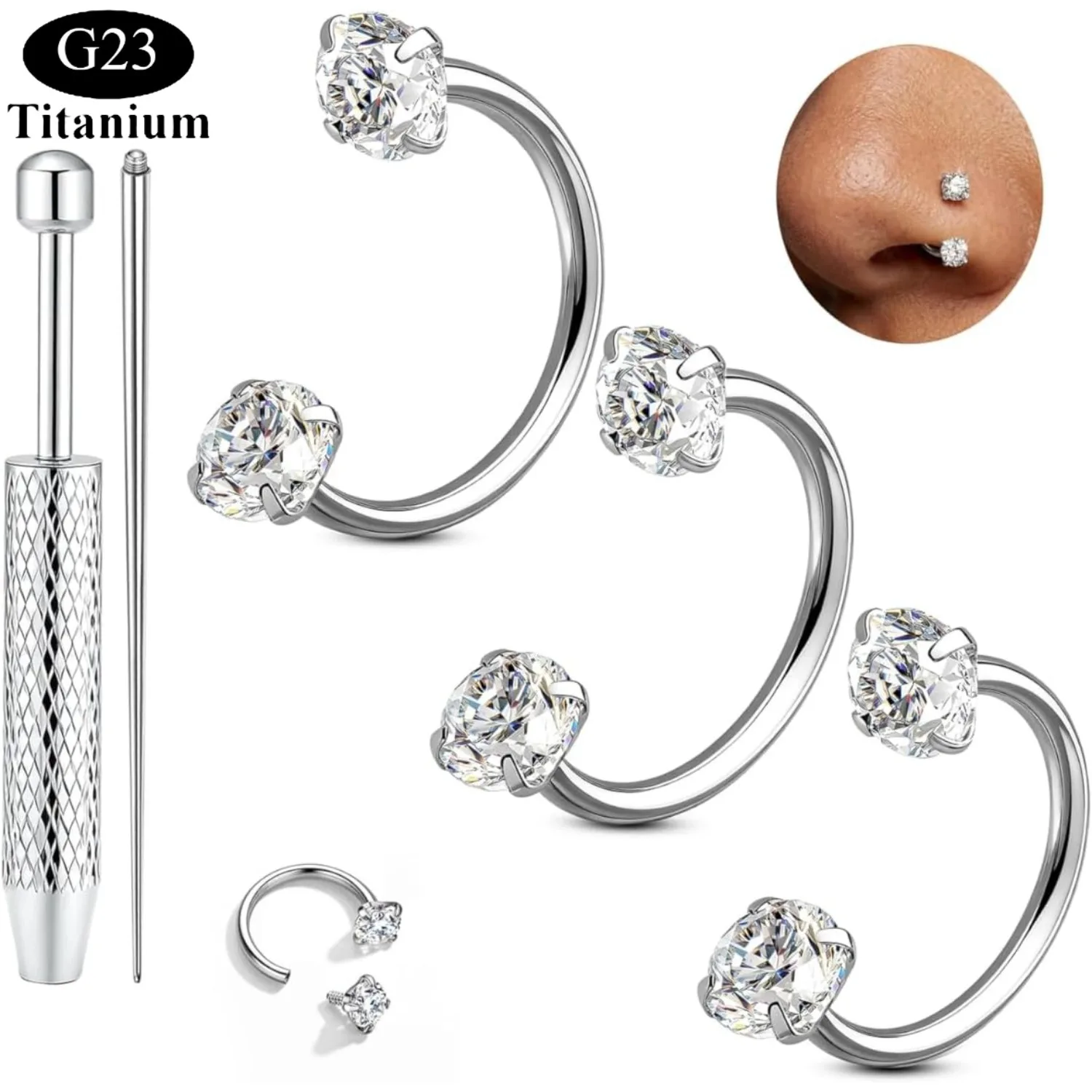 Drperfect 3Pcs G23 Titanium Horseshoe Nose Ring for Women Men Septum Cartilage Helix Tragus Earring Lip Nose Piercing Jewelry