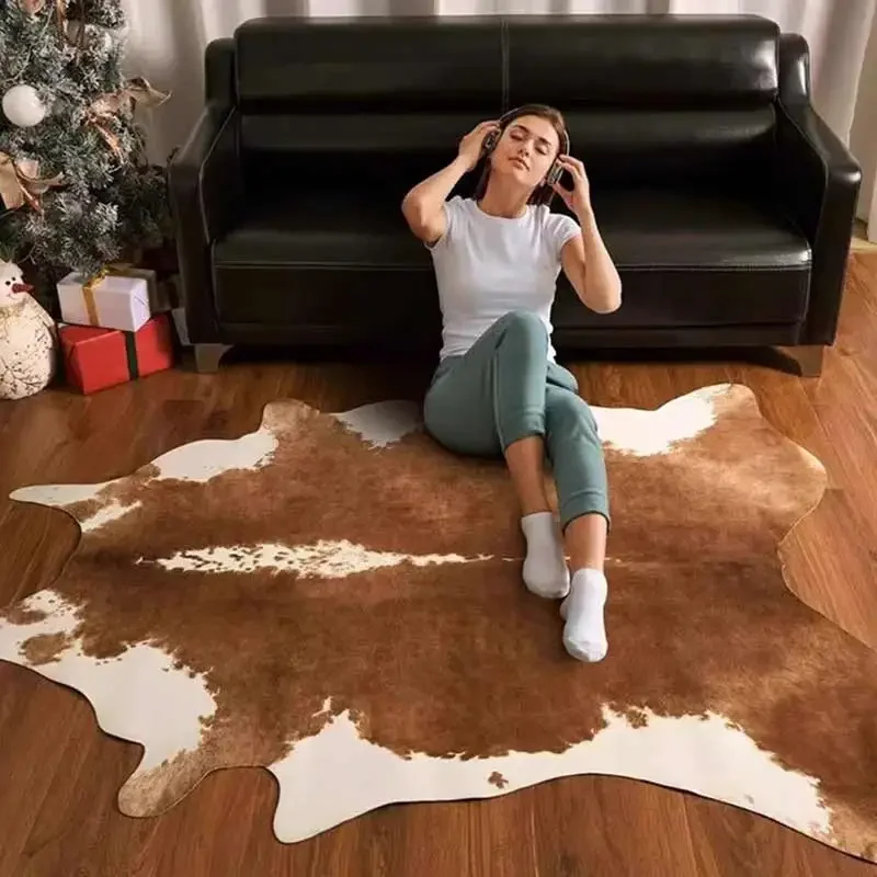 Premium Cow Print Faux Hide Rug Durable Carpet for Living Room Bedroom Imitation Cowhide Rug  Zebra Skin Pattern Home Decoration