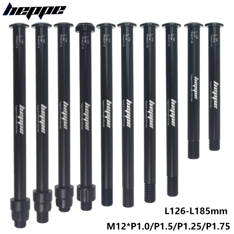 HEPPE MTB Road Bike Thru Axle Rear Hub Thru Axle Front Fork Shaft Skewers 12x100 12x110 12x142 12x148 M12xP1.0/P1.5/P1.75