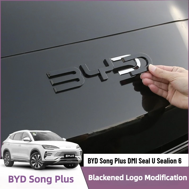 For BYD Song Plus DMI Seal U Sealion 6 Black Front Emblem Modification Black Warrior Car Badge Covering Styles Logo