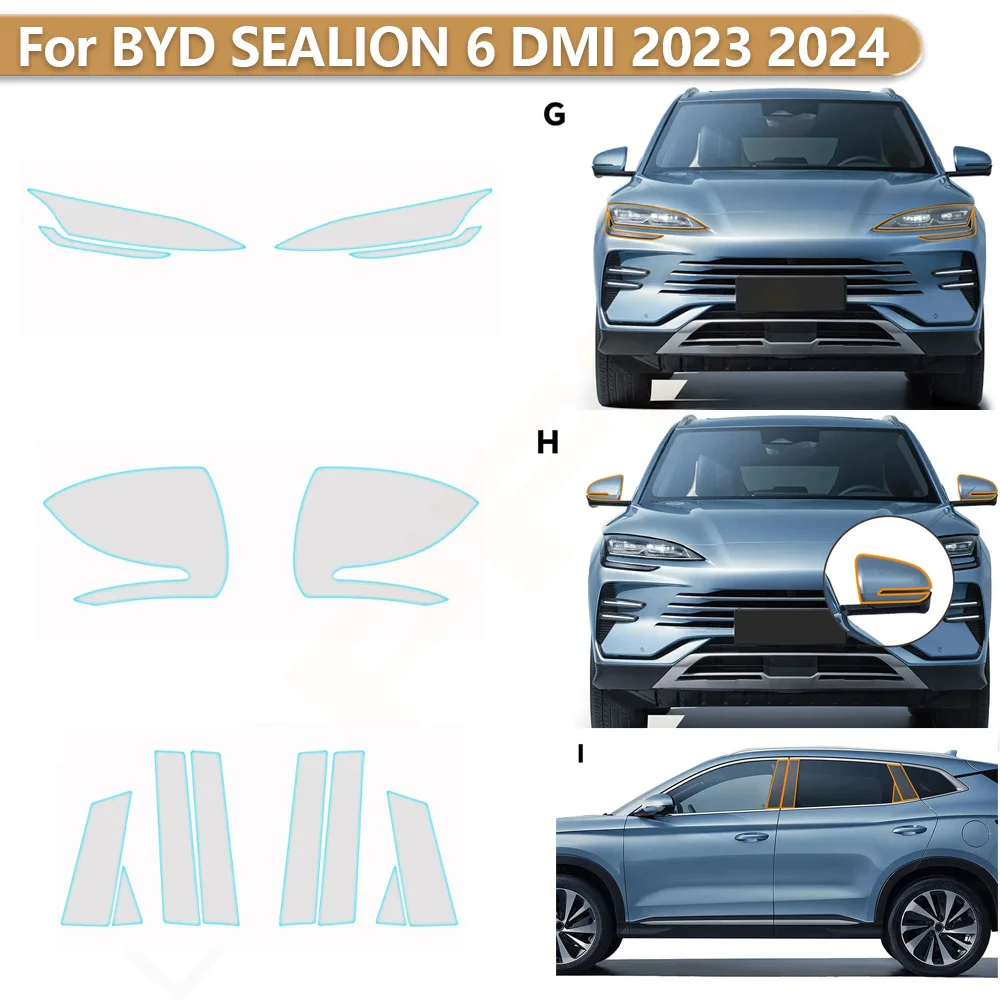 Car Headlight Rearview B C Pillar TPU Paint Protection Film For BYD SEALION 6 DMI 2023 2024 Pret-cut PPF Clear Kit Anti-scratch