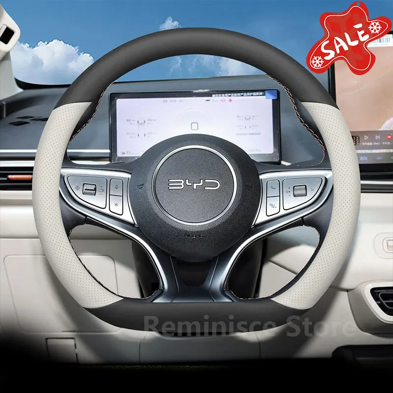 Leather Car Steering Wheel Cover For BYD Dolphin mini Song plus Seal U dmi King Sealion 6 7 8 Shark6 2025 2026 Auto Accessories