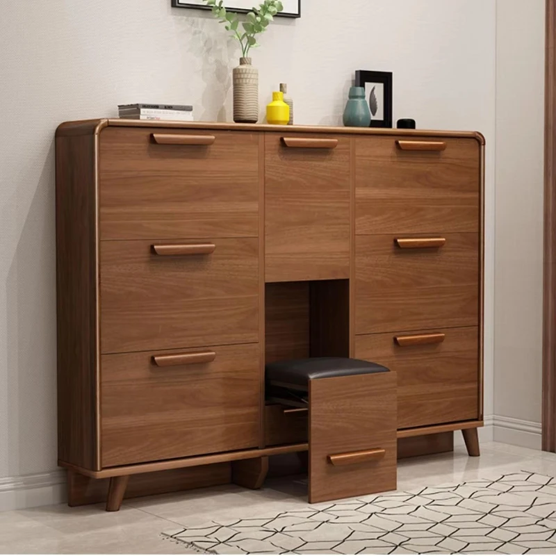 Modern ultra-thin shoe rack storage device adjustable large storage simple shoe cabinet wooden ultra-thin shoe cabinet entrance
