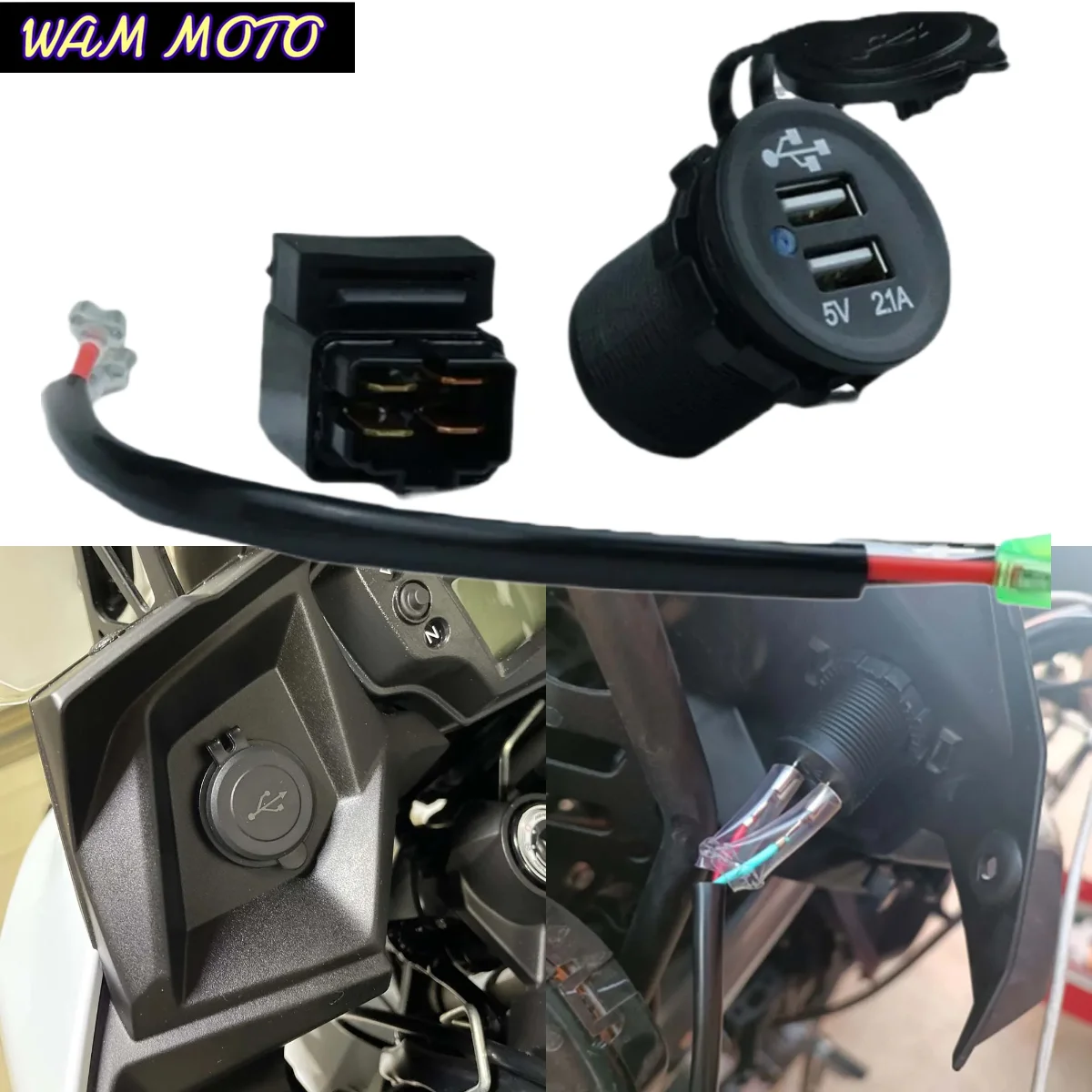 Camera Cellphone Dual USB Charger with Relay or Kawasaki Versys 650 1000 Versys-X300 Ninja 400 650