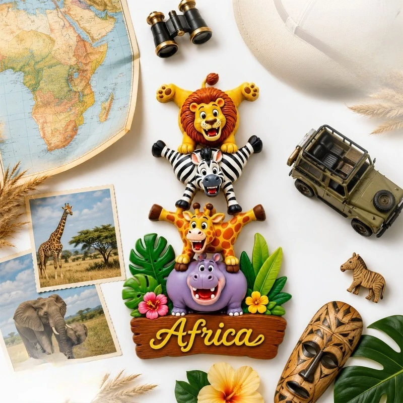 Africa Stacked Wildlife Fridge Magnet - Majestic 3D Nature Souvenir Unique Safari Gift for Travel & Animal Lovers Decor