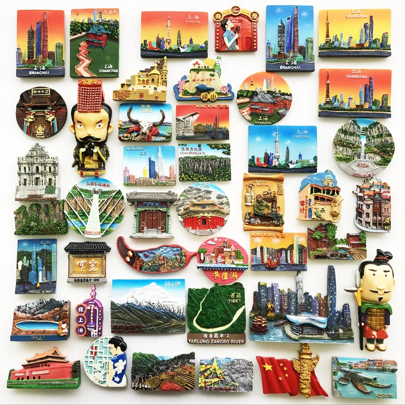 Chinese City 3D Fridge Magnets Tourism Souvenir Craft Resin Refrigerator Magnets Sticker Collection Handicraft Gift Decoration