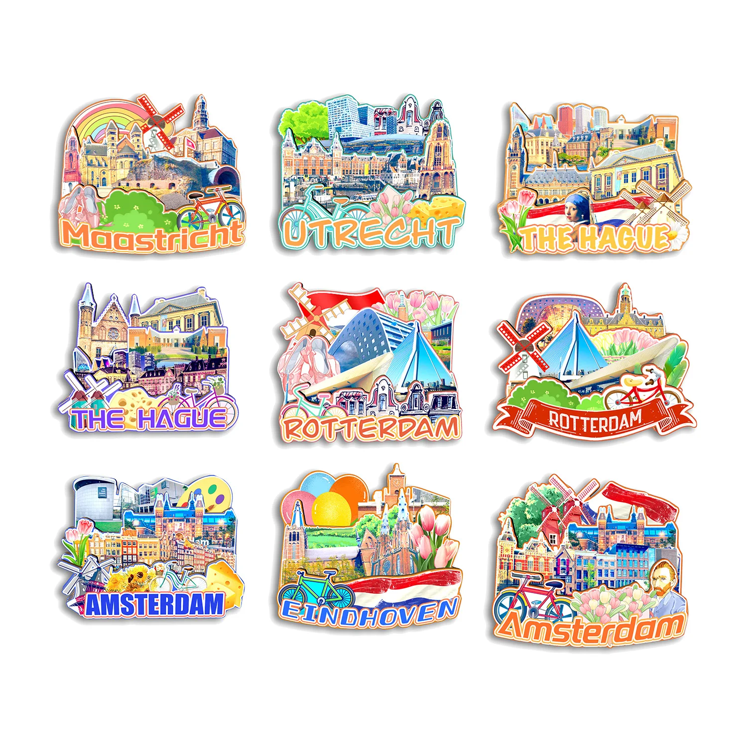 Ansterdam Rotterdam The Hague Utrecht Maastricht Eindhoven NETHERLANDS Fridge Magnet Travel Souvenir Gift