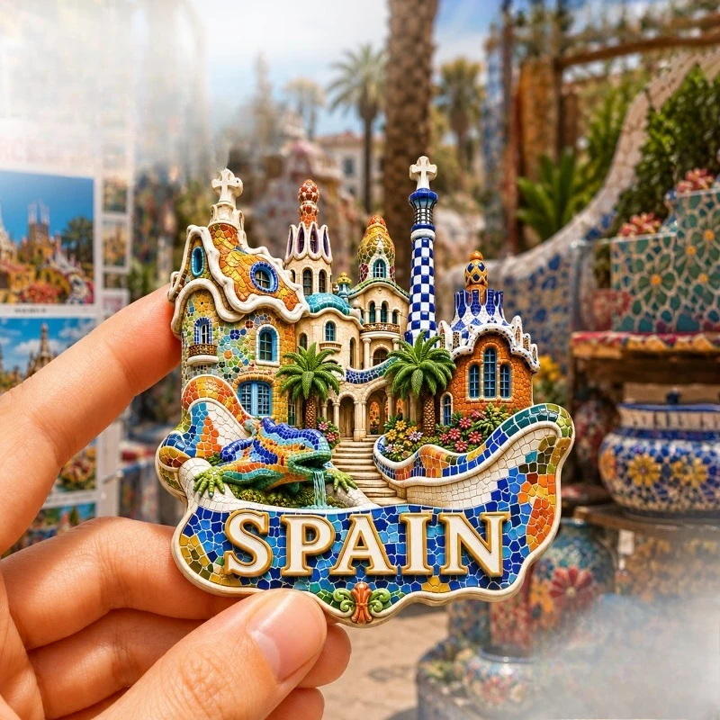 Barcelona Gaudi Mosaic Fridge Magnet - Artistic 3D Spanish Souvenir Unique Architectural Gift for Travel & Colorful Decor