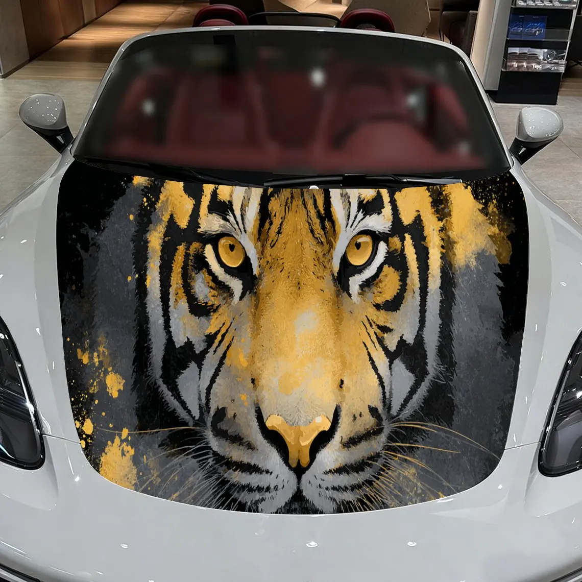 Golden Tiger Gaze Car Hood Sticker PVC Self Waterproof Stick Striking Auto Exterior Accessories Decor Protect Gift for Car Lover