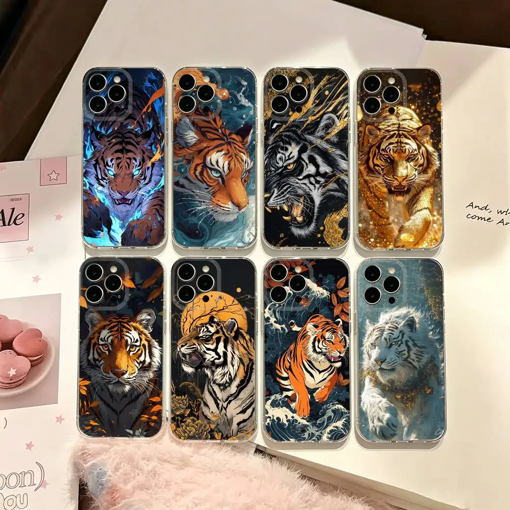 Golden Tiger Pattern Phone Case For iPhone 17 16 15 11 12 14 13 Pro Max Mini X XR 7 Plus SE 17E Cover