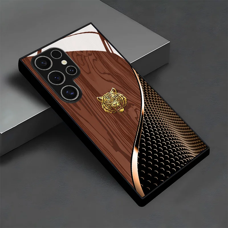 Handsome Golden Tiger Brown Texture Pattern Glass Phone Case for Samsung Galaxy S26/S25/S24/S23/S22/S21 and Other Models