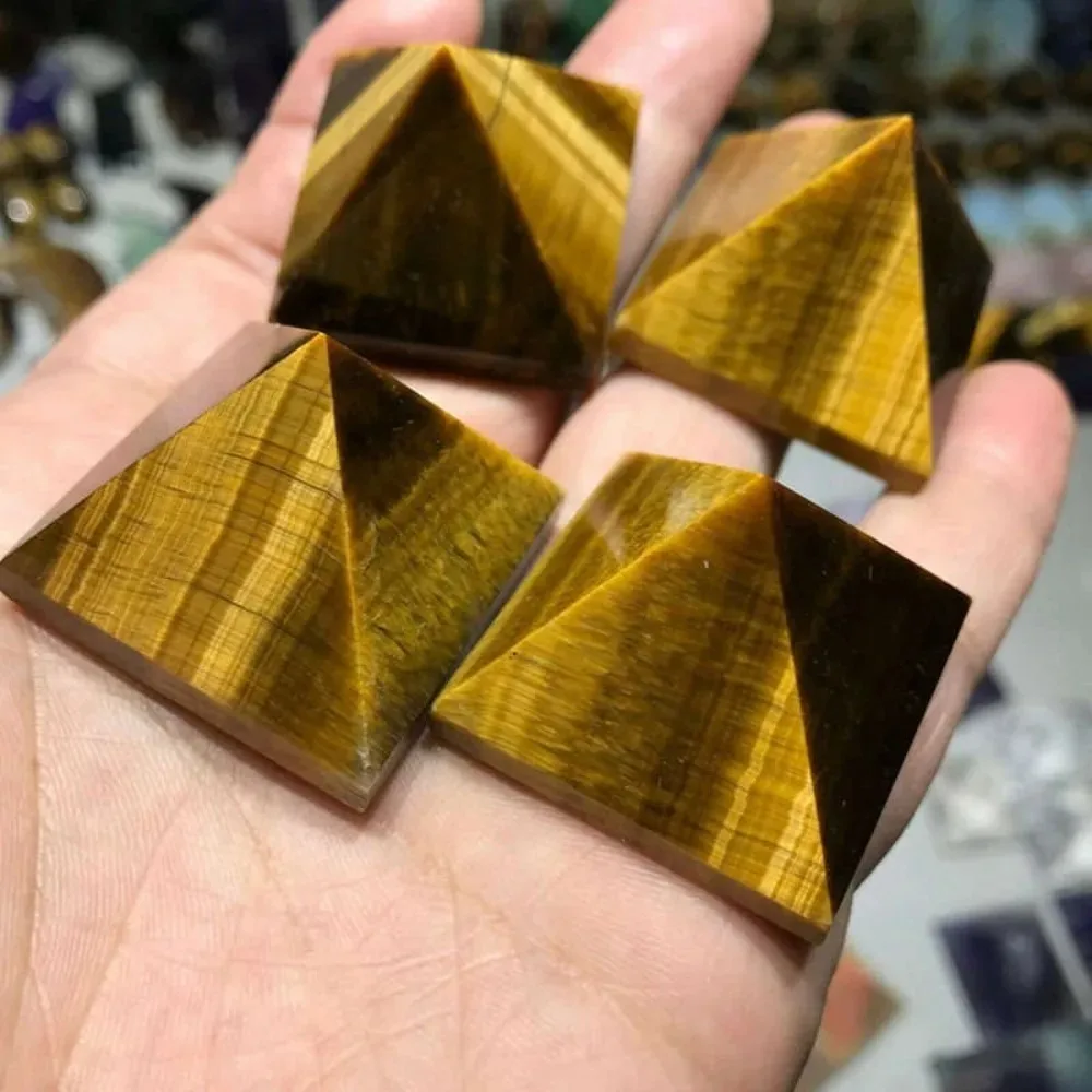 Natural Tiger Eye Jasper Pyramid, Golden Brown Striated Crystal Stone for Home Decor, Reiki Healing, Chakra Balancing &