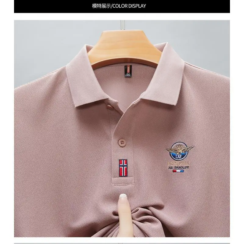 2025 New Summer Hot Selling Embroidered Men's 100% Pure Cotton Ice Silk Short Sleeved Casual Breathable Polo Shirt