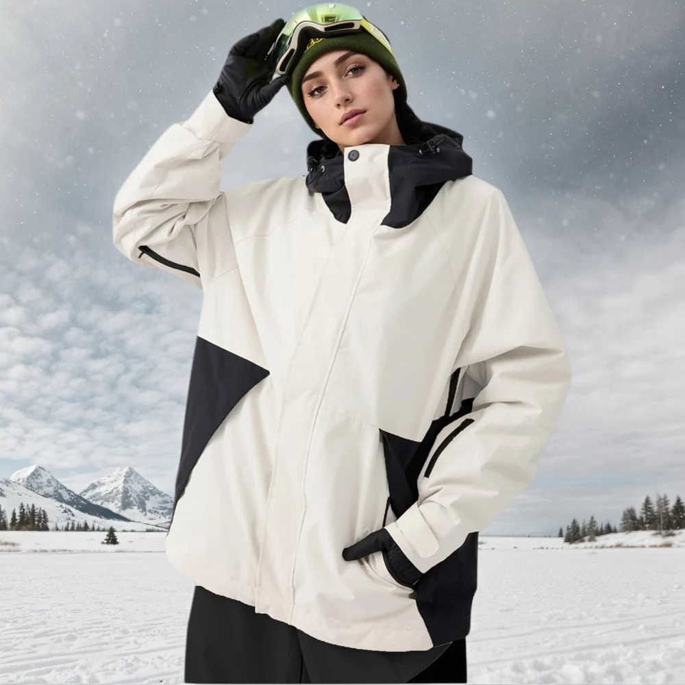 2025 Winter New Plus Size Skiing Jackets Men Loose Snowboard Hoodies Warm Windproof Snow Tops Waterproof Sports Couple Coat