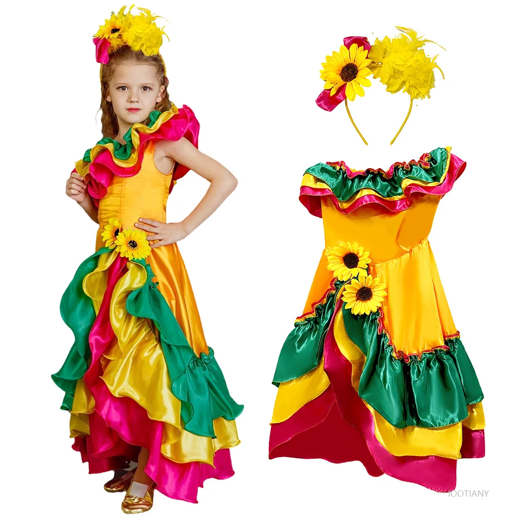 Dancer Girl National Style Costume Role Play Children's New Spanish Flamenco Rumba Samba Stage Dance Costume Rio Carnival Dress