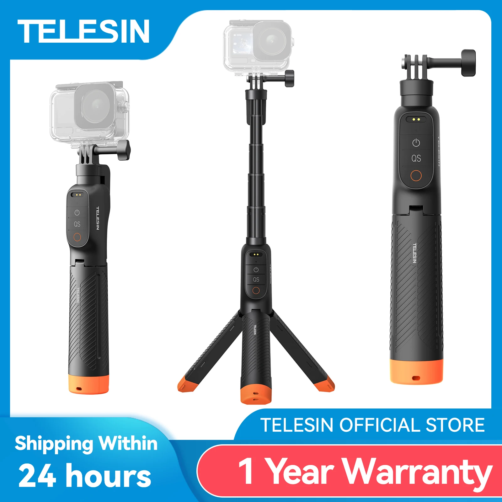 TELESIN Underwater Diving Wireless Remote Control Extendable Selfie Stick Tripod Buoyancy Handle For DJI OSMO Action 6 5pro 4