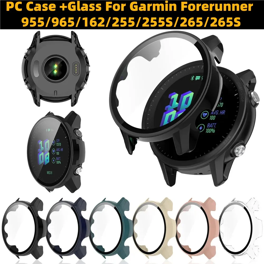 2-in-1 Hard PC Case with Tempered Glass Screen Protector For Garmin Forerunner 955/965/162/255/255S/265/265S