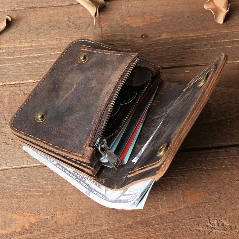 Heavy Duty Genuine Leather Wallet Men Coin Purse Handmade Retro Card Bag Thick and Heavy Bifold Wallet