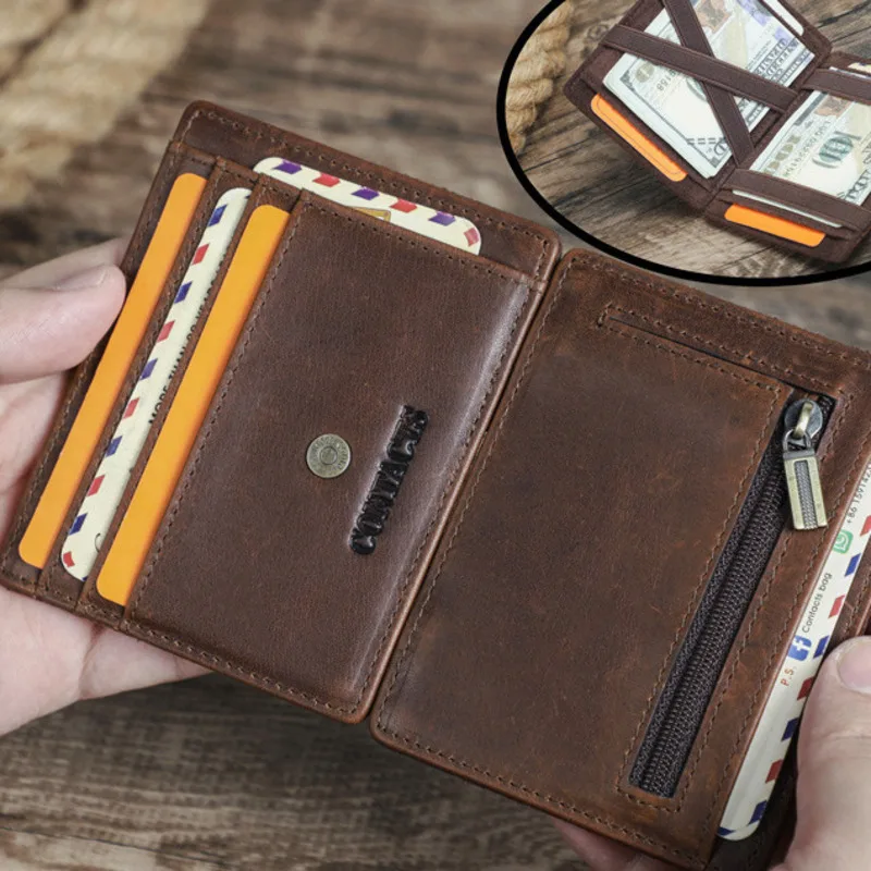 British Style  Anti-theft Brush Leisure Multi Functional Layer Cowhide Fashionable Leathers Magic Small Card Holder Male Wallets