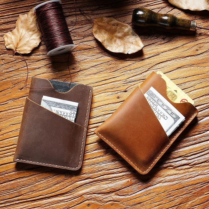 1PCS Men's Genuine Leather Coin Wallet Wowen Natural Leather Mini Short Purse Card Holder Change Purse for Man Clutch Wallets