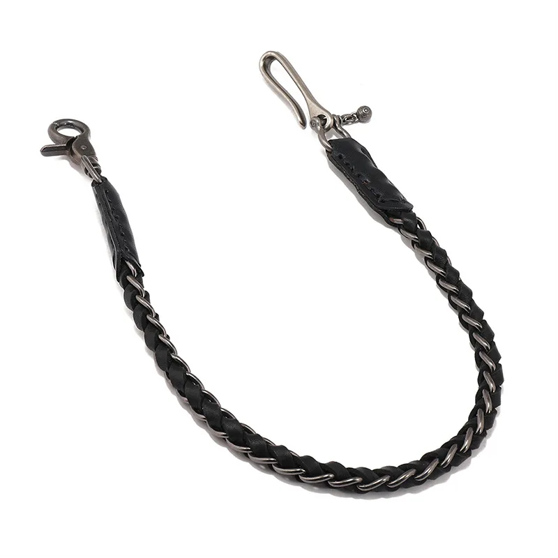 Men Punk Style Genuine Leather Biker Keychain Handcrafted Jeans Wallet Waist Chain Men's Rock Design Clothing Accessories