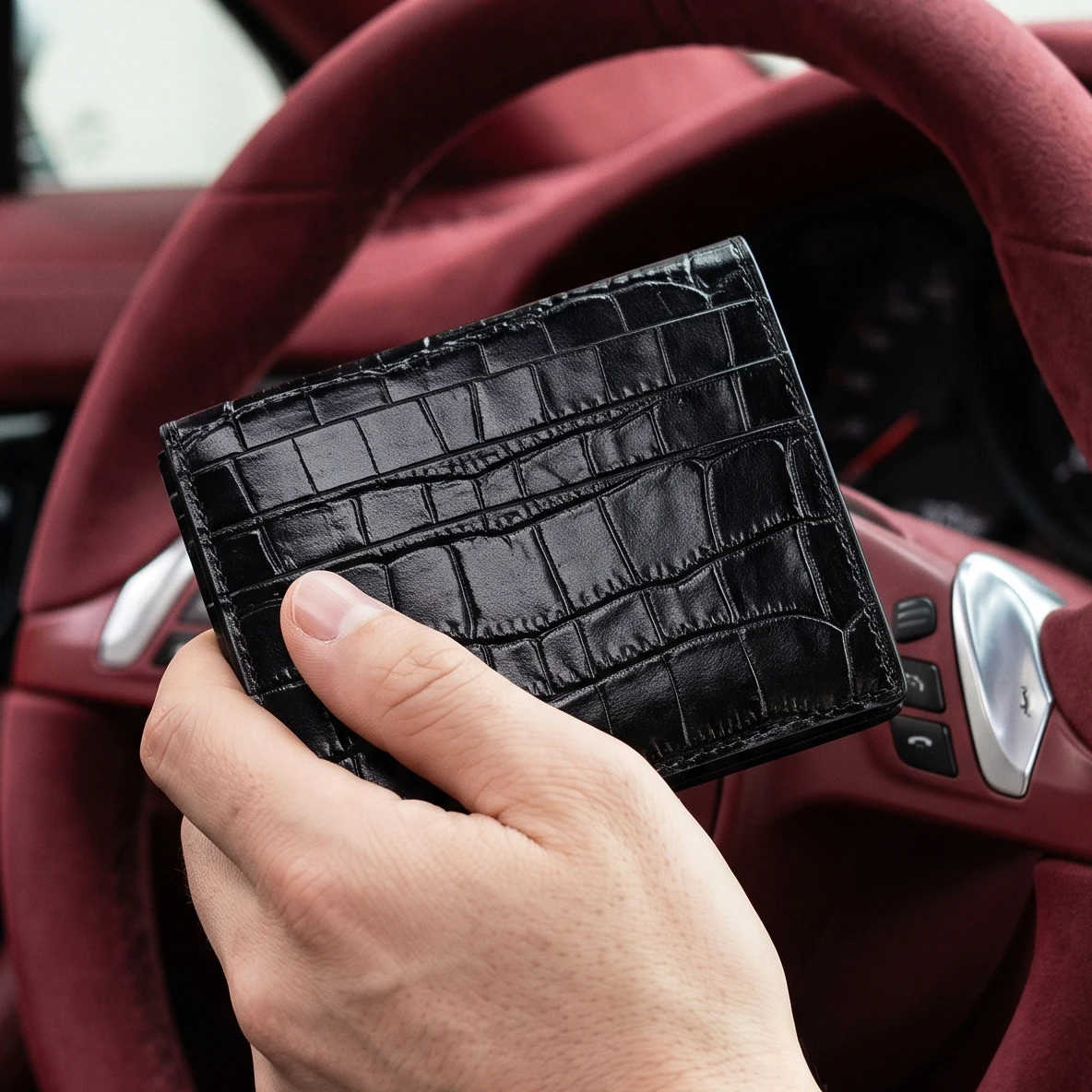 Hiram Beron Crocodile Embossed Leather Wallet Card Holder Popular Style for Middle East Family Boy Friend Gift