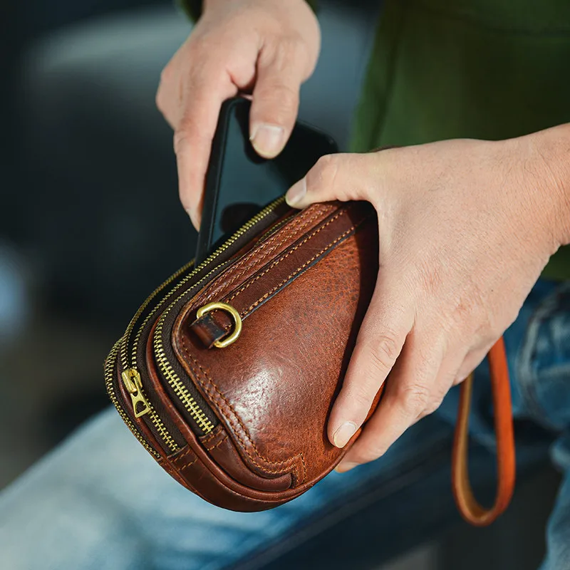Luxury Natural Genuine Leather Men's Clutch Bag Fashion Organizer Designer High-quality Real Cowhide Multi-layer Phone Wallet