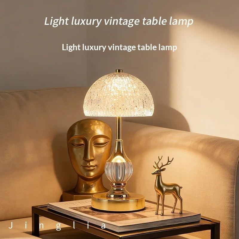Crystal USB Rechargeable Table Lamp for Bedroom Bedside, Romantic Night Light with Warm Glow, Luxury Home Decor Accent