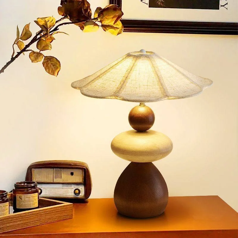 Rechargeable Solid Wood Table Lamp for Living Room Bedroom, Nordic Vintage Mid-Century Bedside Light, Warm Home Decor Accent