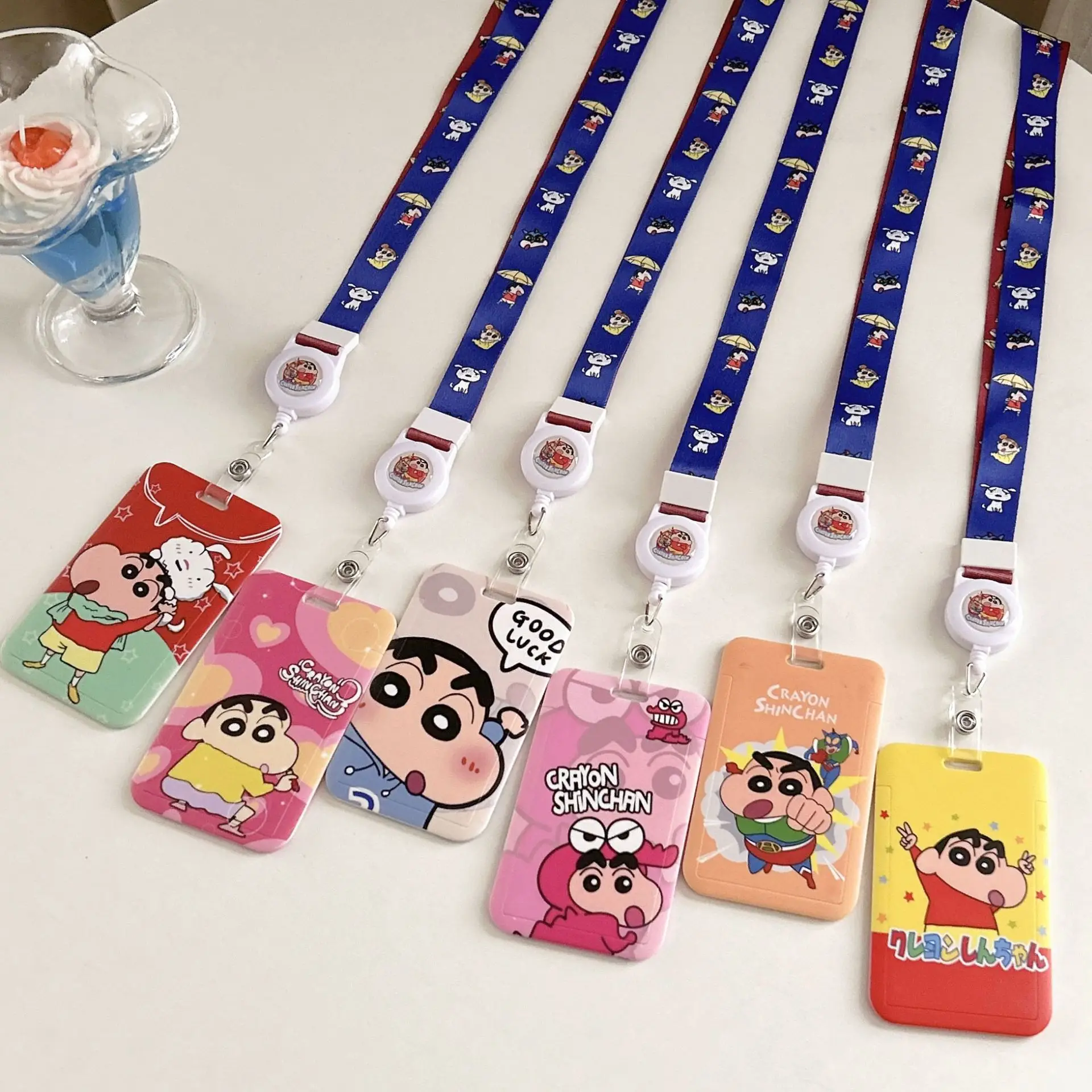 Cartoon Crayon Shin-chan Lanyard ID Badge Holder Credit Card Case Neck Strap Girls Card Holders Credentials Accessories Keychain